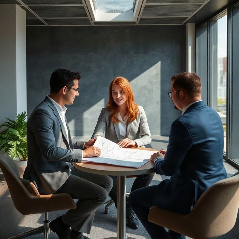 Stonehorbit advisory team discussing floor plans in a São Paulo office