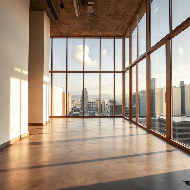 Interior of a contemporary São Paulo apartment with floor-to-ceiling windows